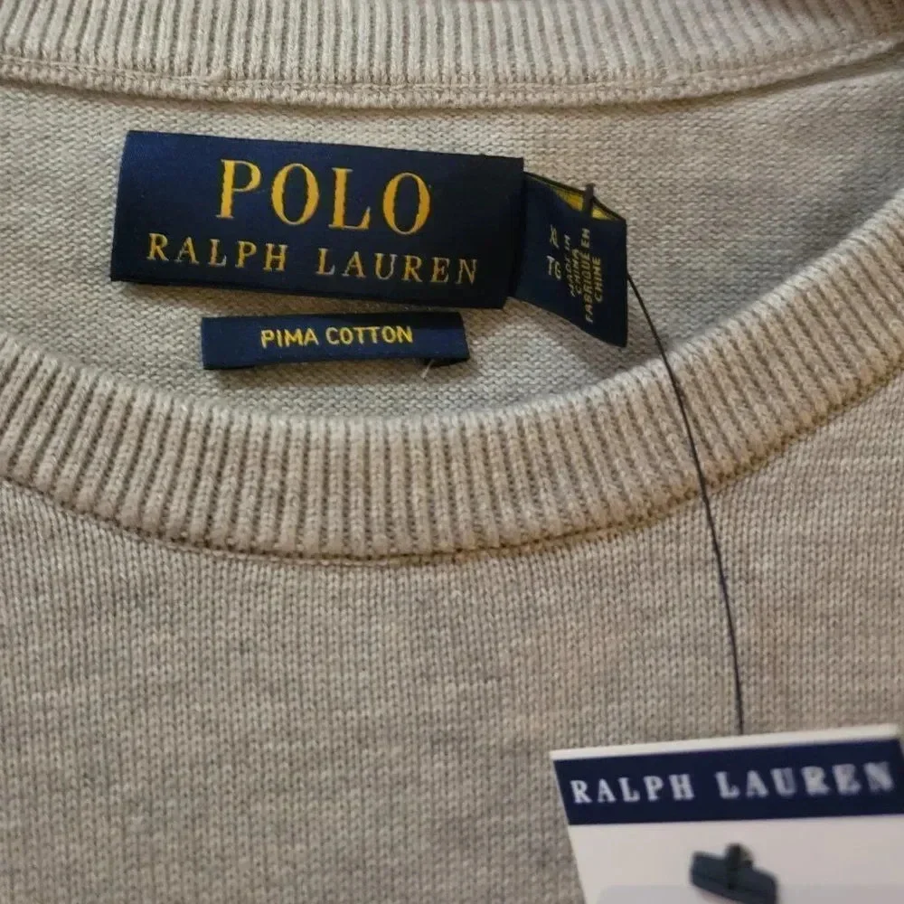 Polo Ralph Lauren Men's Gray Long Sleeve Crew Neck Pima Cotton Sweater Size XL